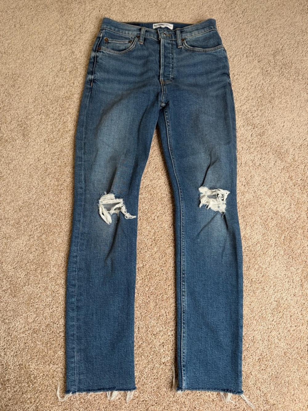 RE/DONE Originals High Rise‎ Ankle Jeans Distressed Raw Hem Blue Denim Size 25